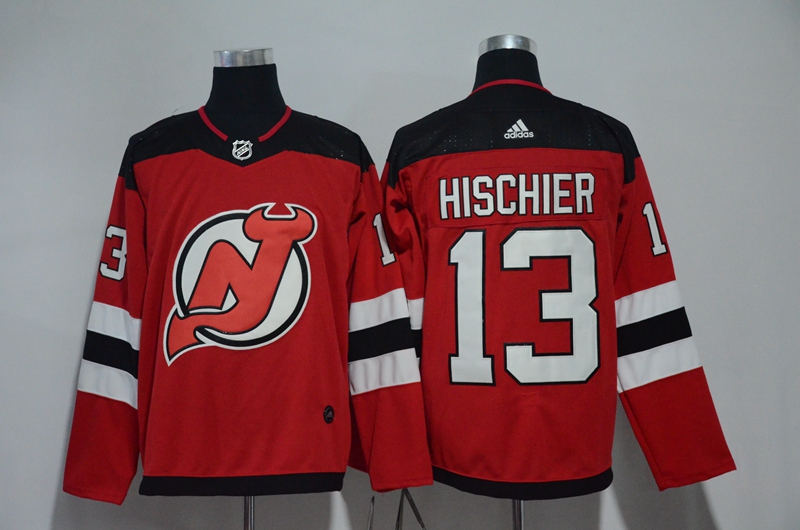 Men New Jersey Devils 13 Hischier Red Hockey Stitched Adidas NHL Jerseys